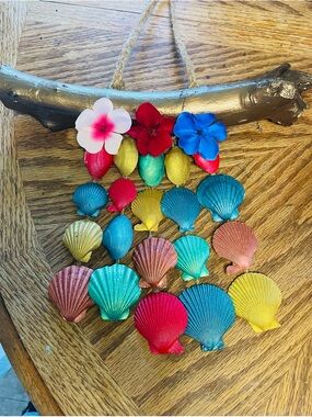 Handmade Driftwood Colorful Seashell Wall Hanging